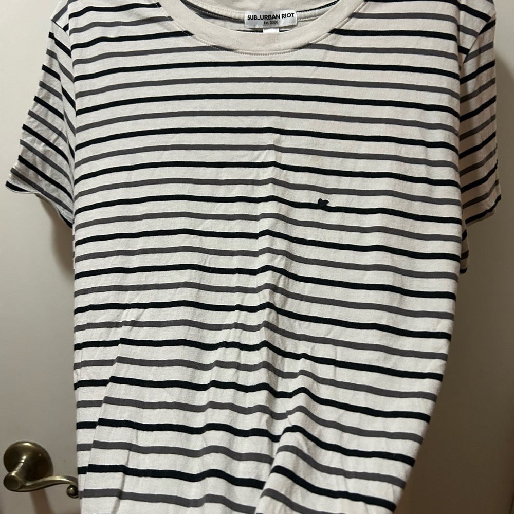 Sub_Urban Riot Black and White Striped Short Sleeve Tee